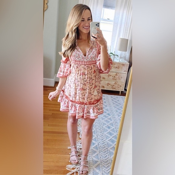 Rosa Nud Floral Print Pink Tunic Dress Beach Summer Lightweight Size Small - Picture 4 of 16